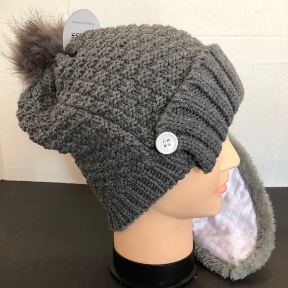 WOMENS WINTER BEANIE WITH NOSE/MOUTH COVERING IN GREY - Picture 5 of 5